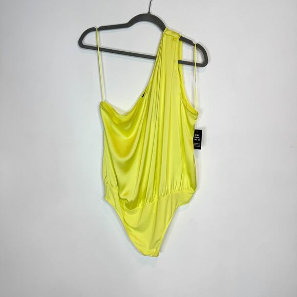 Express Tops - NWT EXPRESS yellow satin bodysuit blouse one shoulder 3135